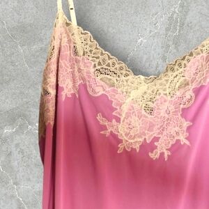 :XL: Pink and Ivory Natori slip with Lace Accents & Embroidery.